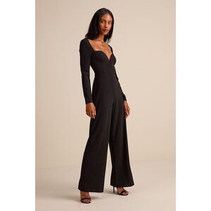 Lulus Eastyn Black Long Sleeve Straight Leg Jumpsuit - Size XS